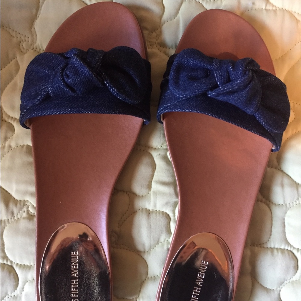 Saks Fifth Avenue Denim Slides